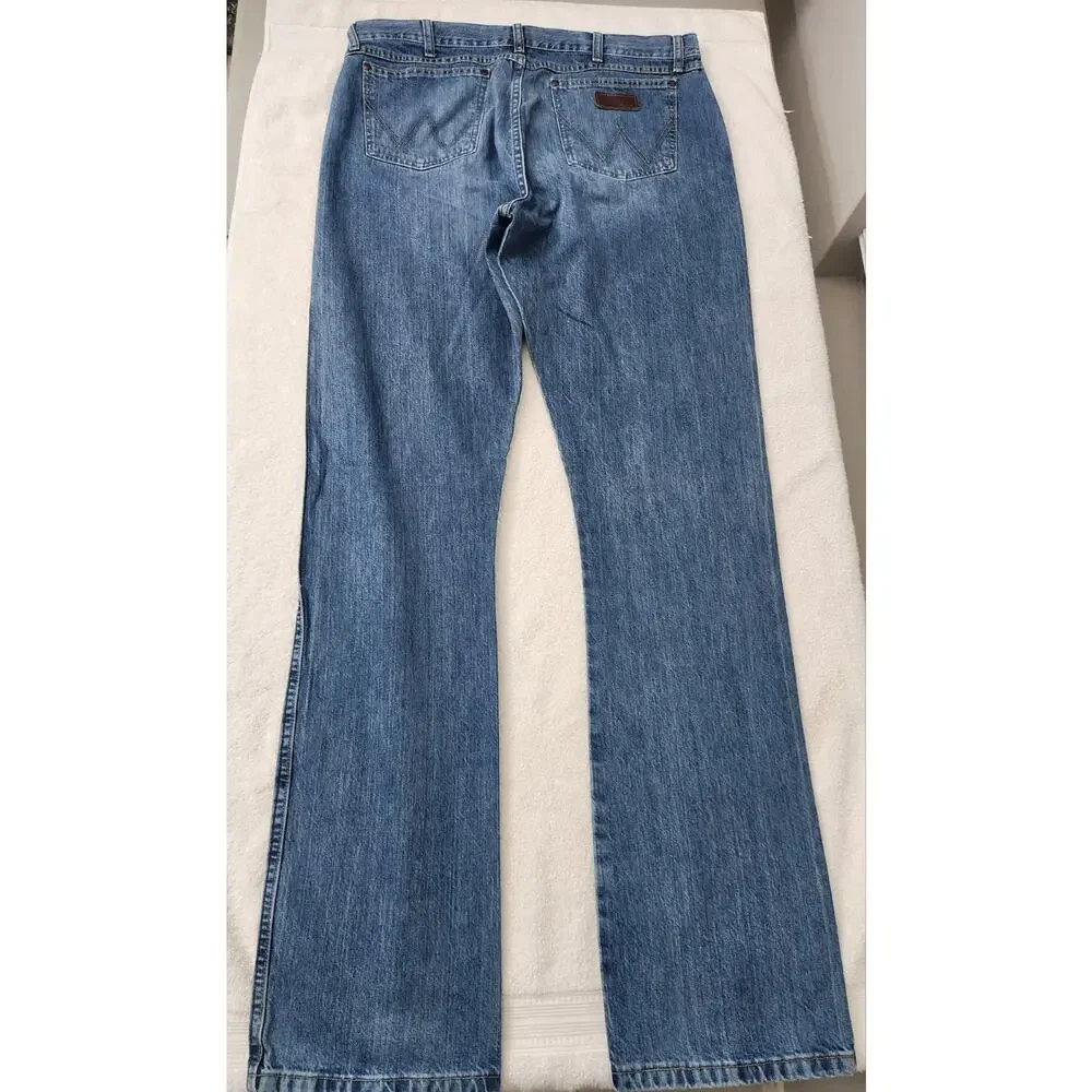 Wrangler Retro Slim Boot Jeans Mens 36x38 Blue Denim Western Cowboy Straight Leg